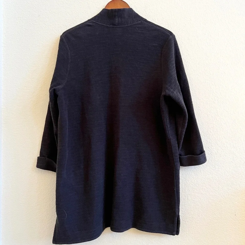 Lands End Thick Terrycloth Black Knit Open Front‎ Cardigan Sweater Size 14 16